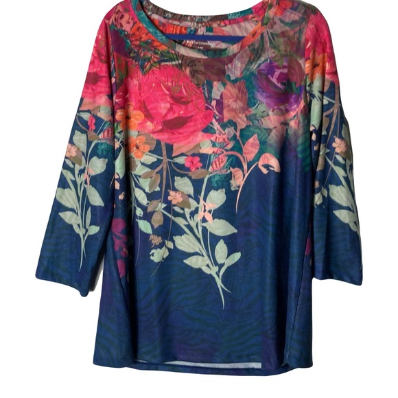 Nwot Soft Surroundings Tunic Top XL Christa Floral Indie Retro Boho 3/4 Sleeves - Picture 1 of 7